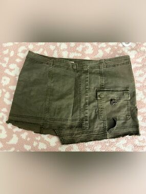 Anthropologie Olive Green Mini Skirt with Cargo Pocket